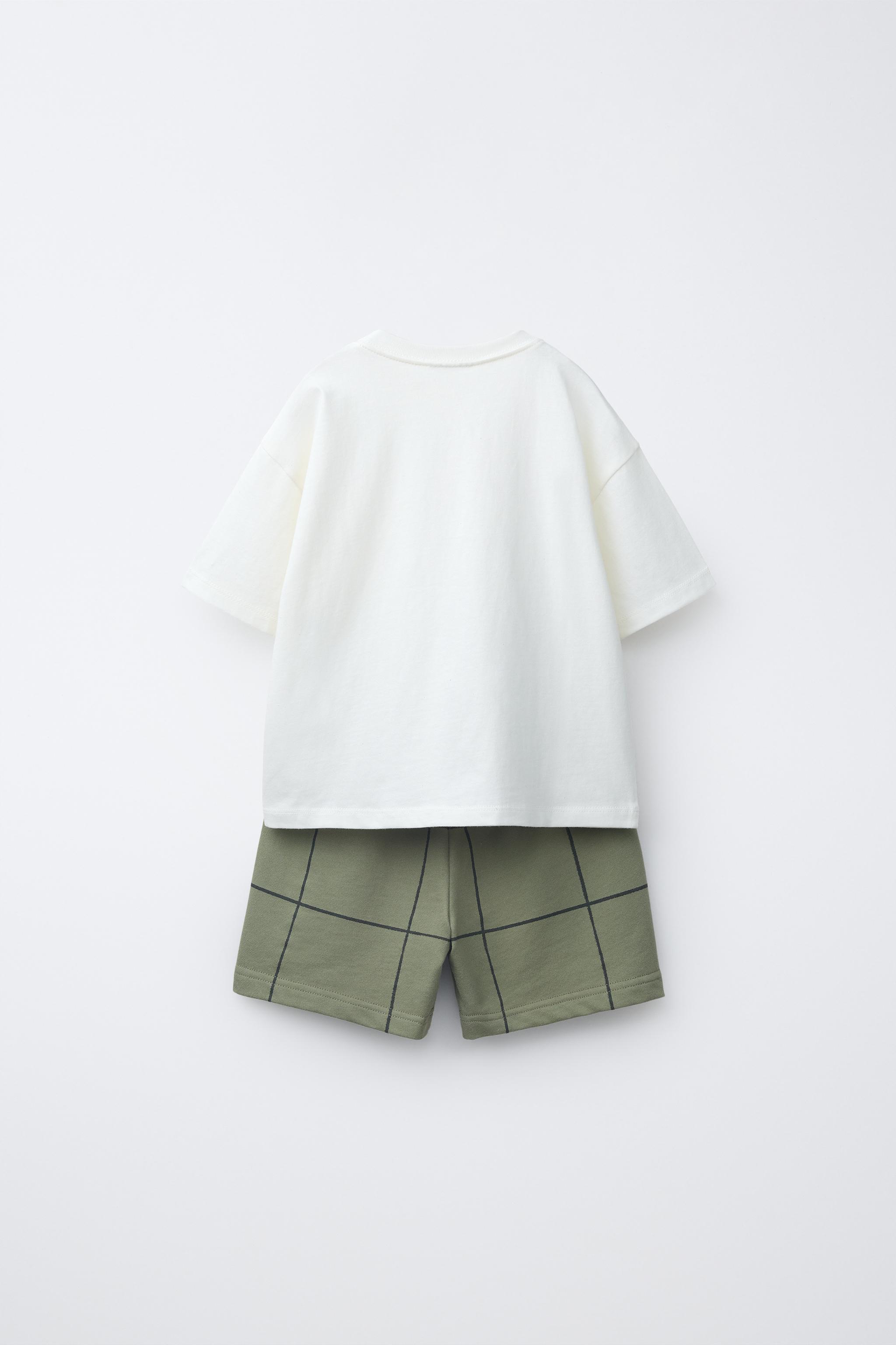 PLAID BERMUDA & POCKET T-SHIRT JOGGING SET